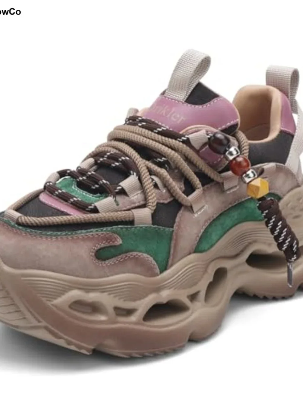Women's Chunky Platform Sneakers Leather Suede Lace-Up Athletic Walking